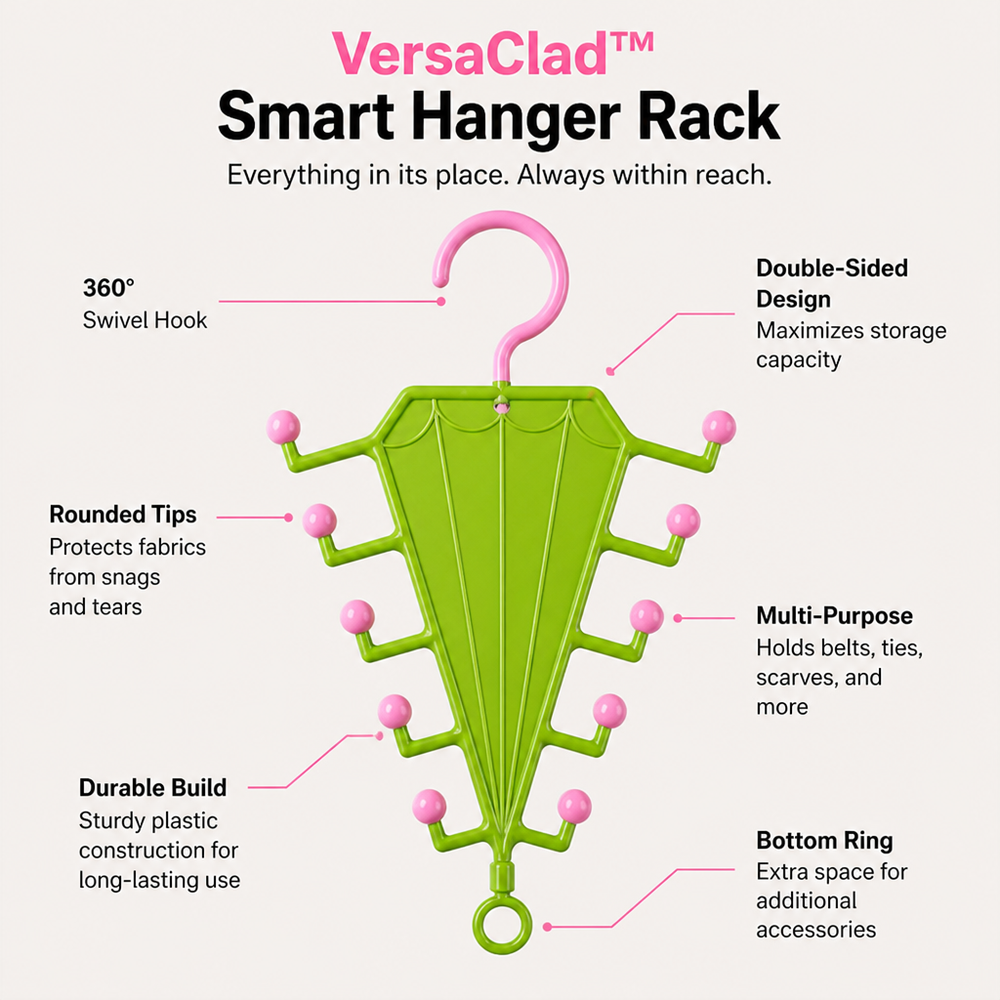 Double-Sided Hanger Rack for Belts, Ties and Scarves, Snag-Free Closet Organizer 2