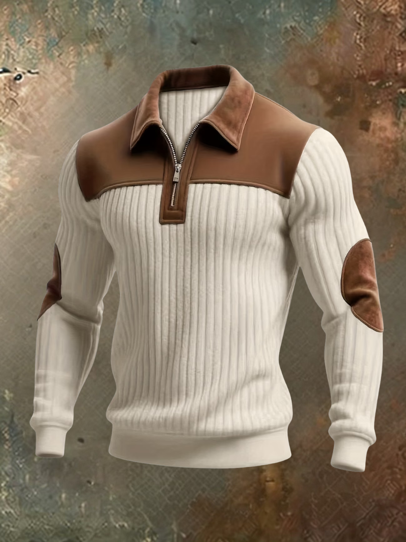 Luxe Men's Sweater with Suede-Look Accents 2