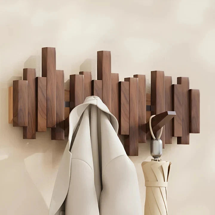 Solid Wood Wall Coat Rack with Fold-Down Hooks, Piano Design, 3 to 8 Hooks 8