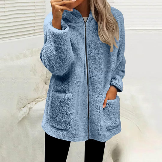 Women's High Collar Fleece Jacket with Front Zip and Pockets 3