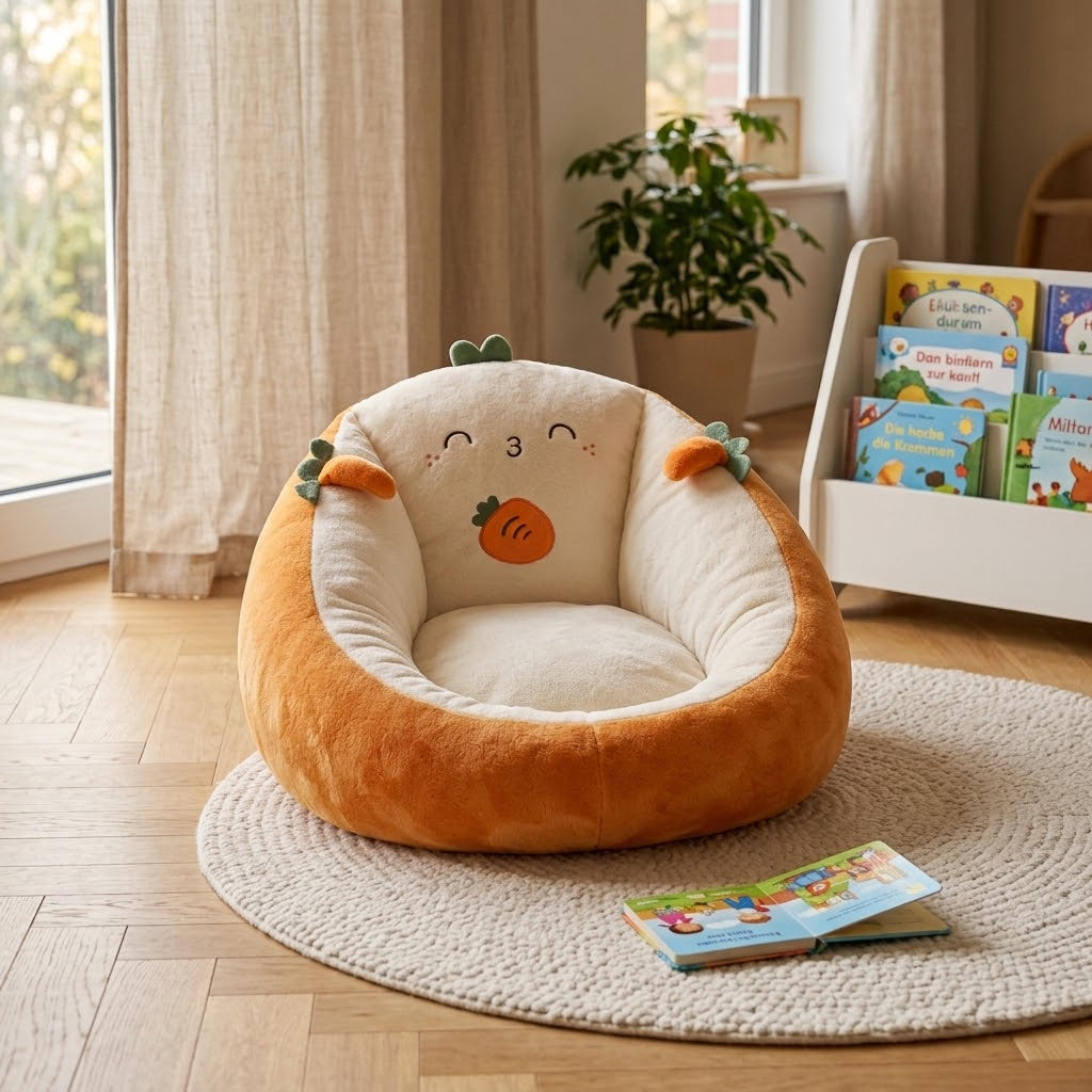 Plush Animal Bean Bag Floor Chair, Soft Velour Lounge Seat 1