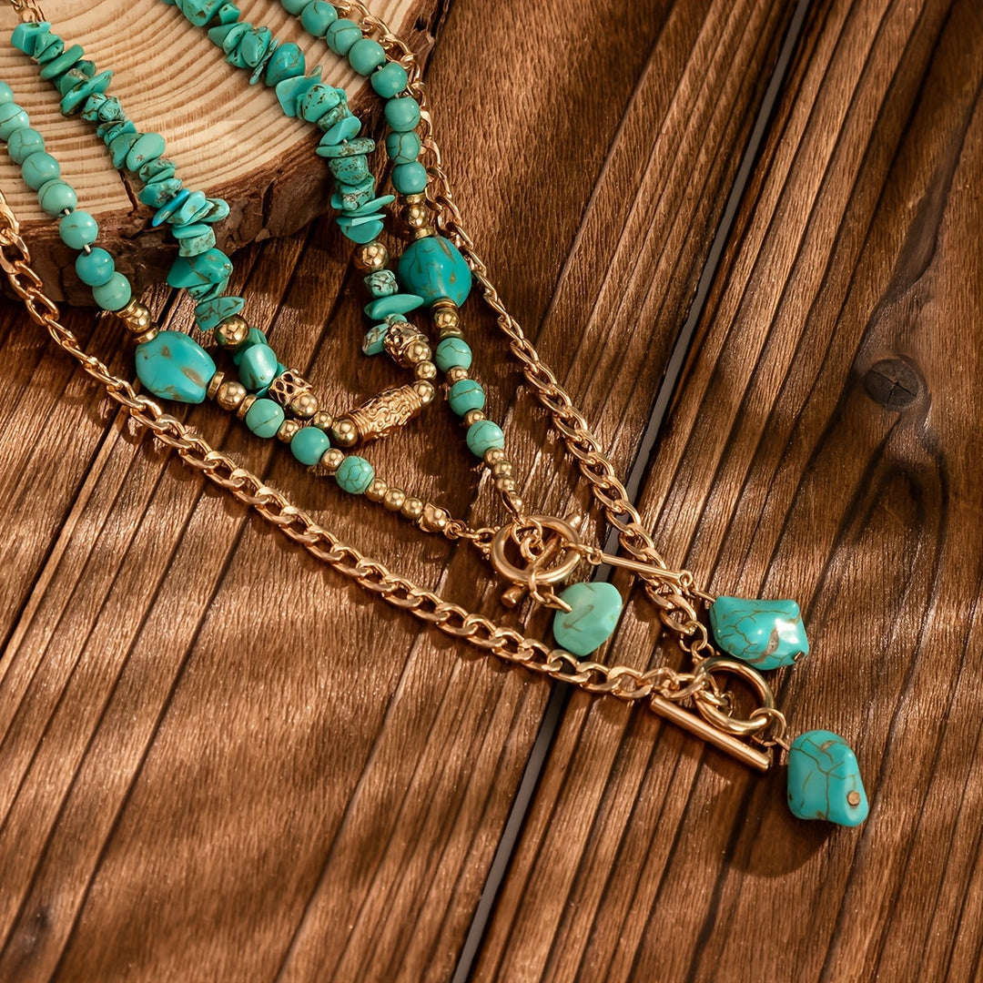 Bohemian Turquoise Beaded Layered Necklace Set of 3 for Women 4