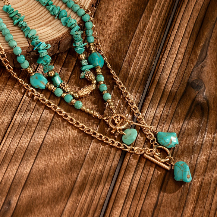 Bohemian Turquoise Beaded Layered Necklace Set of 3 for Women 4