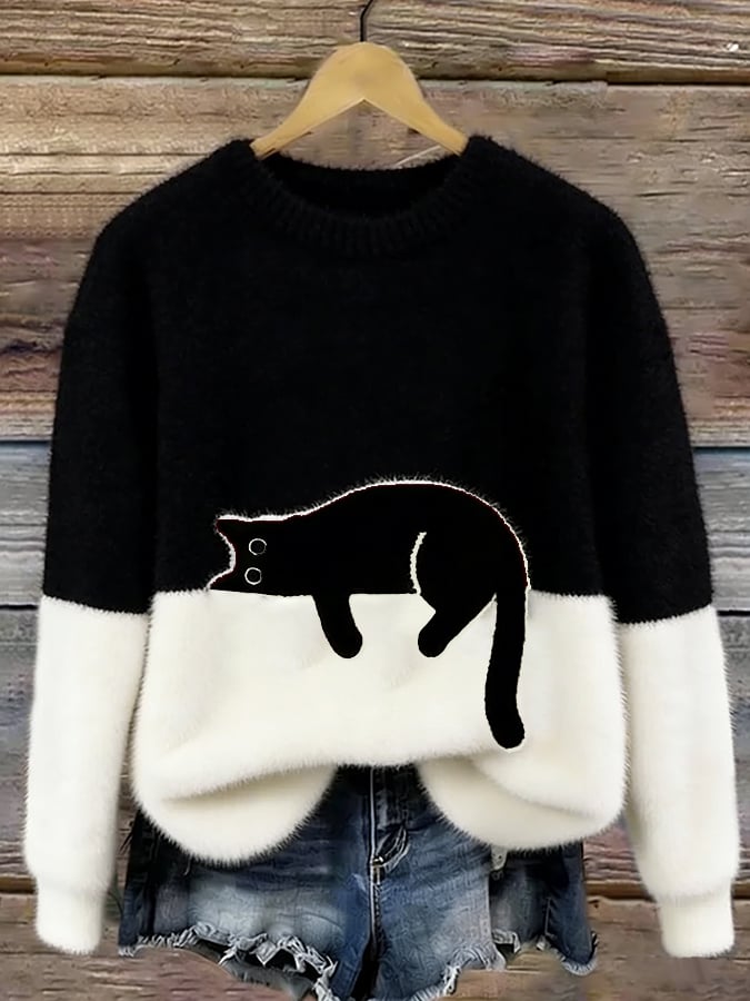 Cat Print Oversized Sweater 6