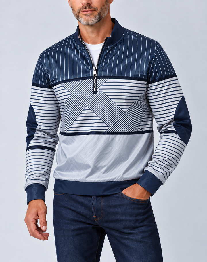 Men's Lightweight Striped Half-Zip Pullover with Long Sleeves 1