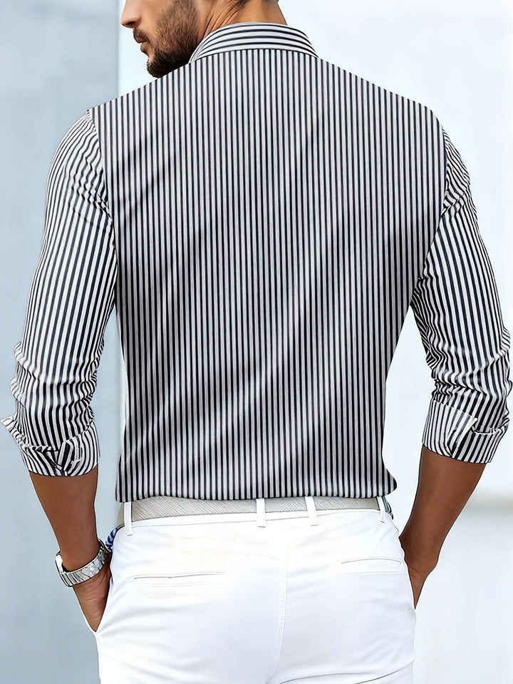 Men's Vintage Striped Long-Sleeve Button-Up Shirt with Worn-In Look 7