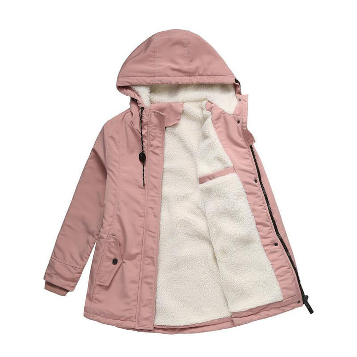 Women's Fleece-Lined Hooded Parka Coat with Drawcord Hood and Flap Pockets 5