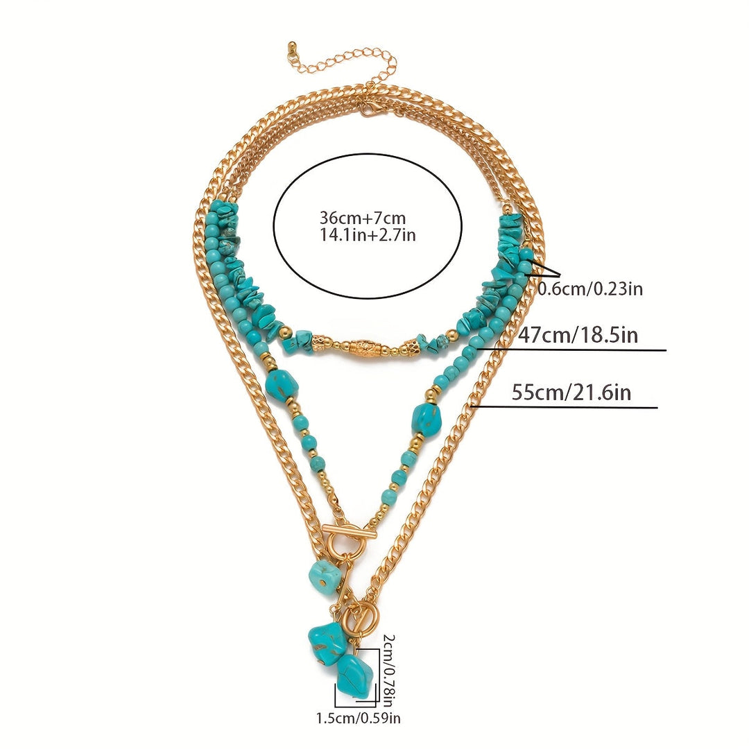 Bohemian Turquoise Beaded Layered Necklace Set of 3 for Women 5