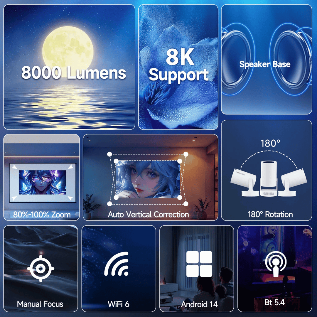 4K Rotatable Smart Projector for Wall or Ceiling, Built-In App Store 14
