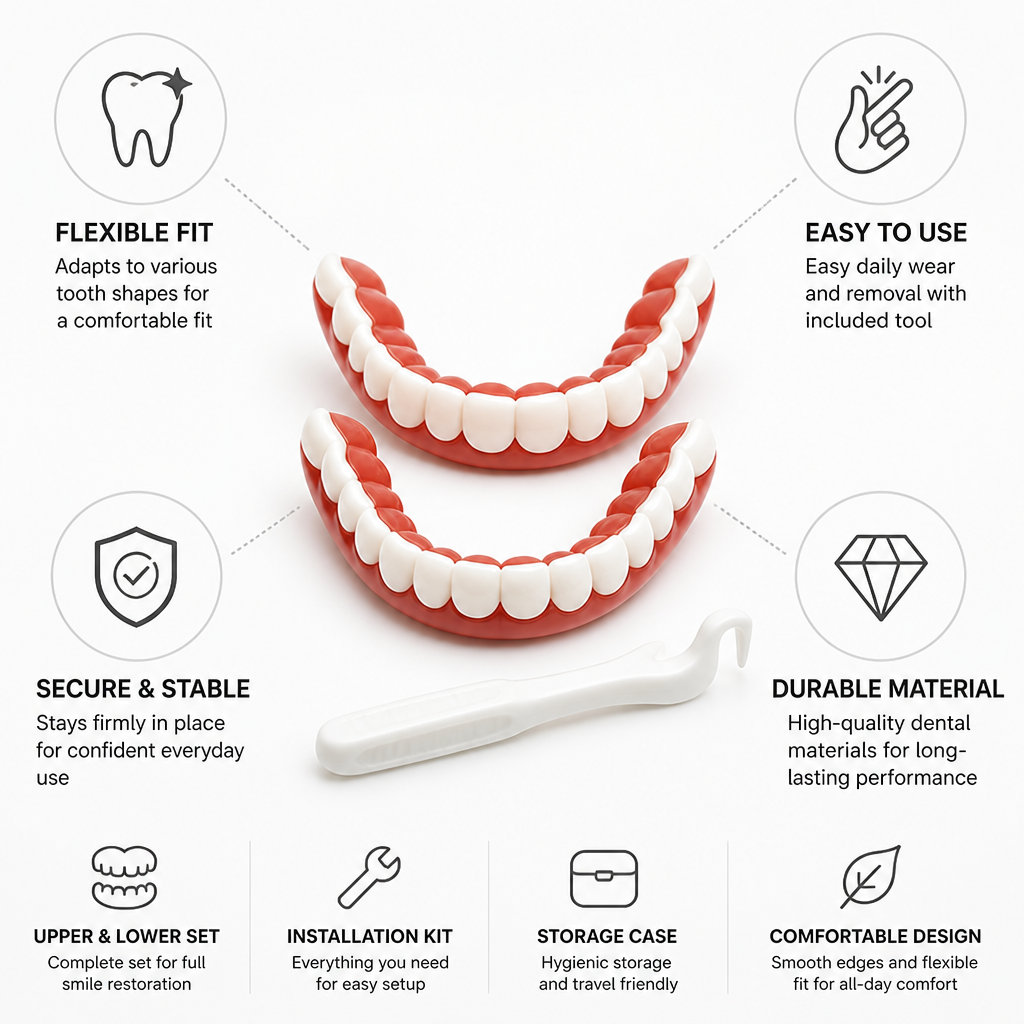 Flexible Fit Denture Set with Easy-Install Kit, Upper and Lower 4