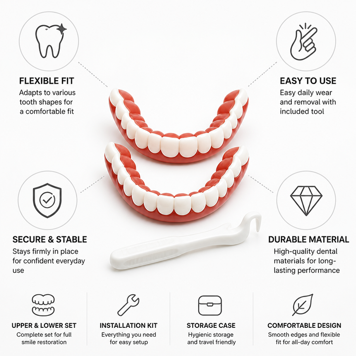 Flexible Fit Denture Set with Easy-Install Kit, Upper and Lower 4