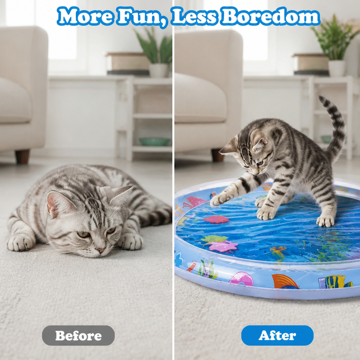 Cat Water Play Mat with Floating Fish - BPA-Free Silicone Cooling Pad 4