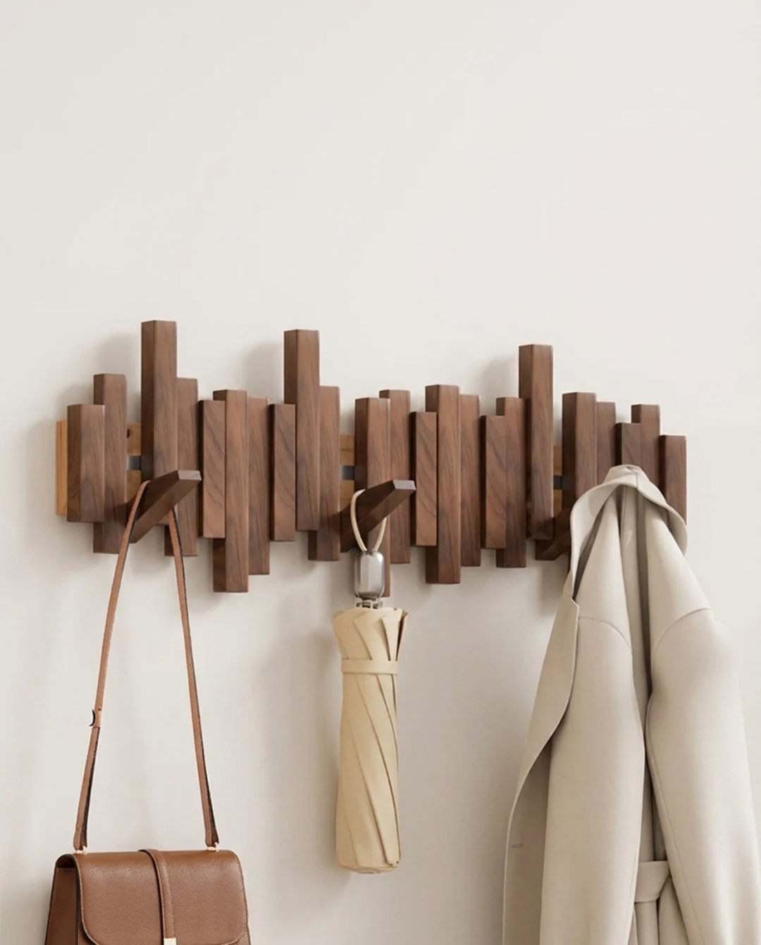 Wooden Wall Coat Rack with Foldable Magnetic Hooks – Beech, 3-10 Hooks 1