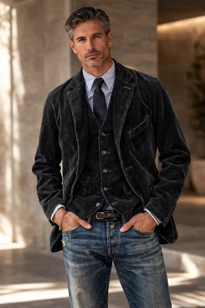 Men's Vintage Jacket and Vest Set - Classic Style with a Modern Edge 2