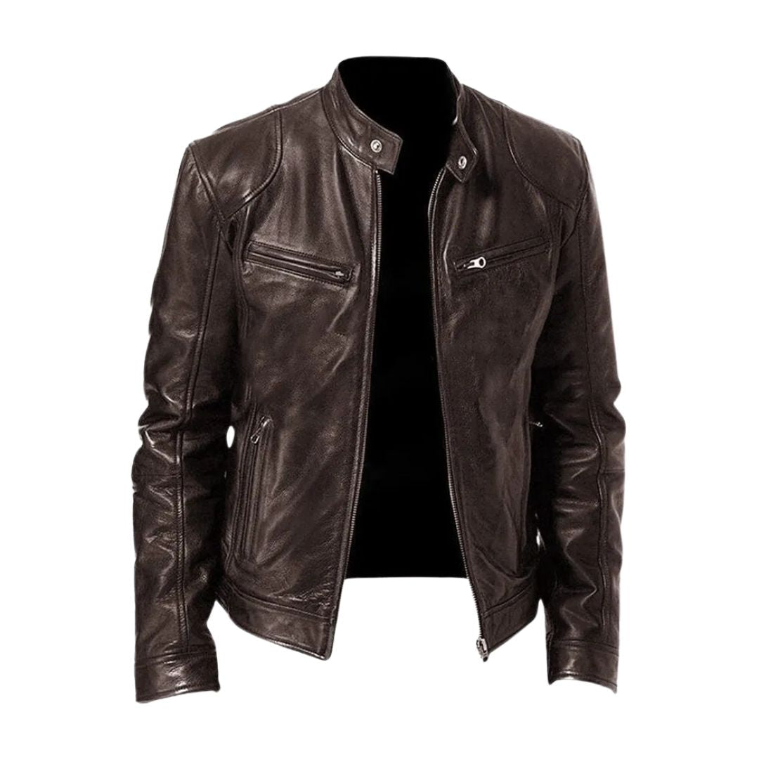 Classic Leather Jacket with Stand Collar for Men 2