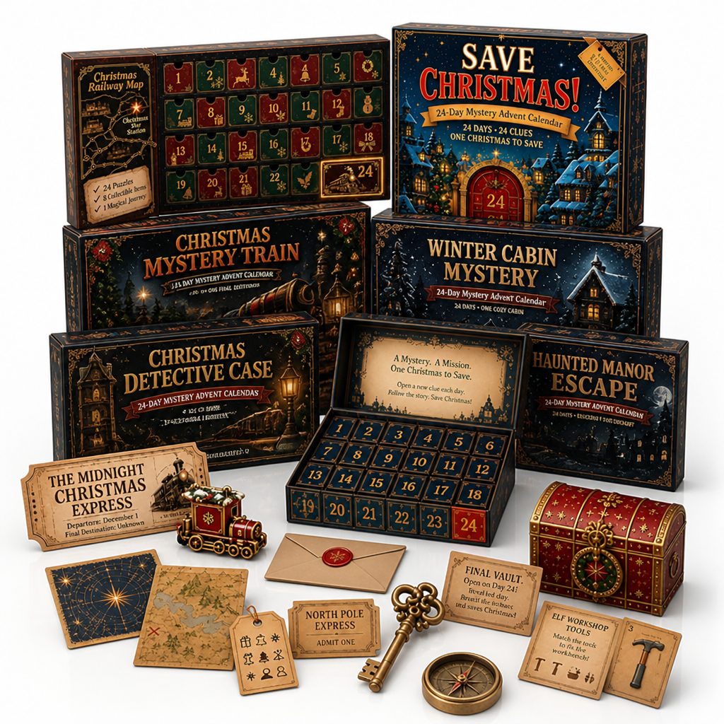 24-Day Escape Room Puzzle Advent Calendar with 6 Mystery Themes 4