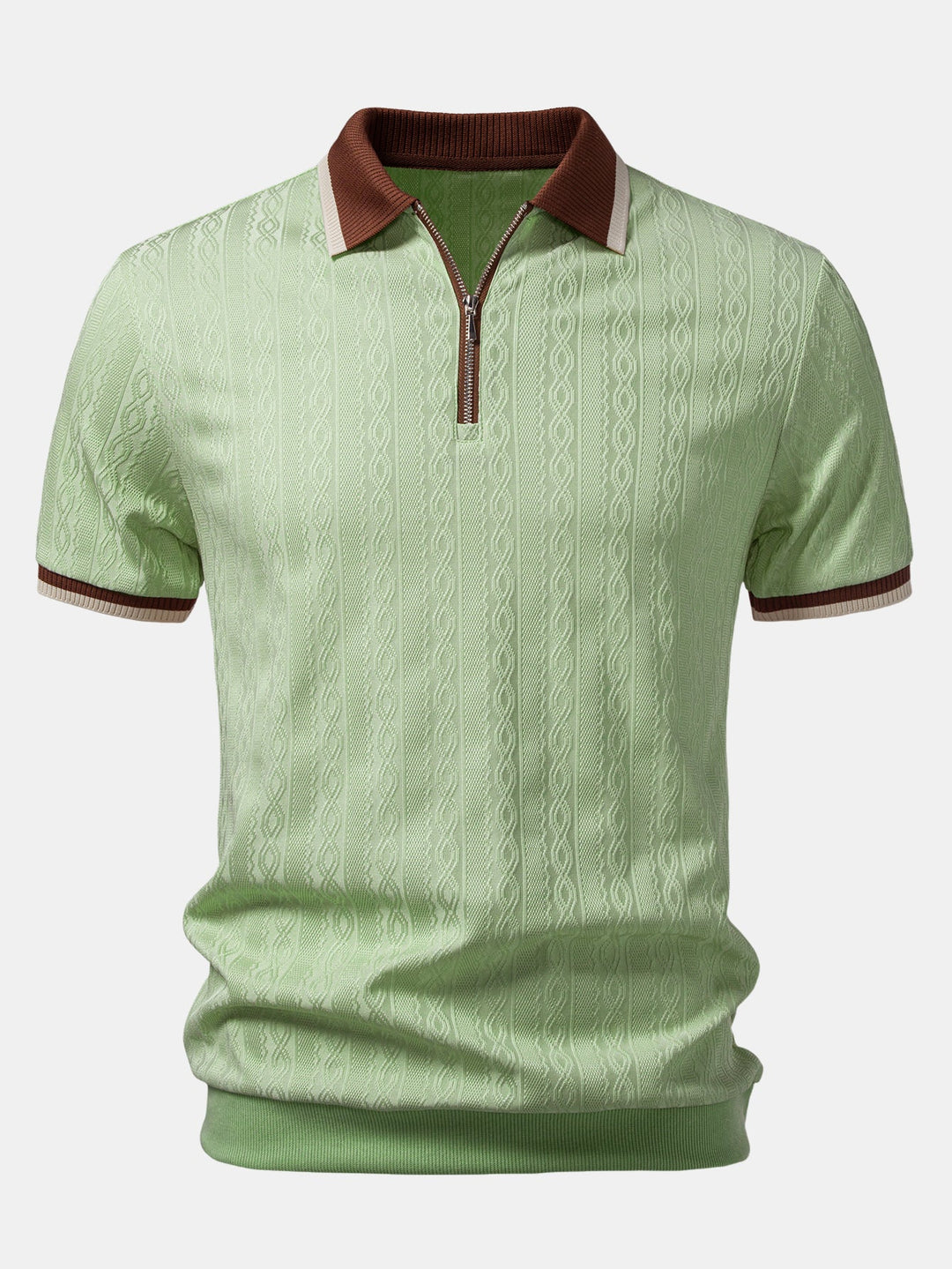 Men's Textured Knit Quarter Zip Polo Shirt, Tailored Fit 7