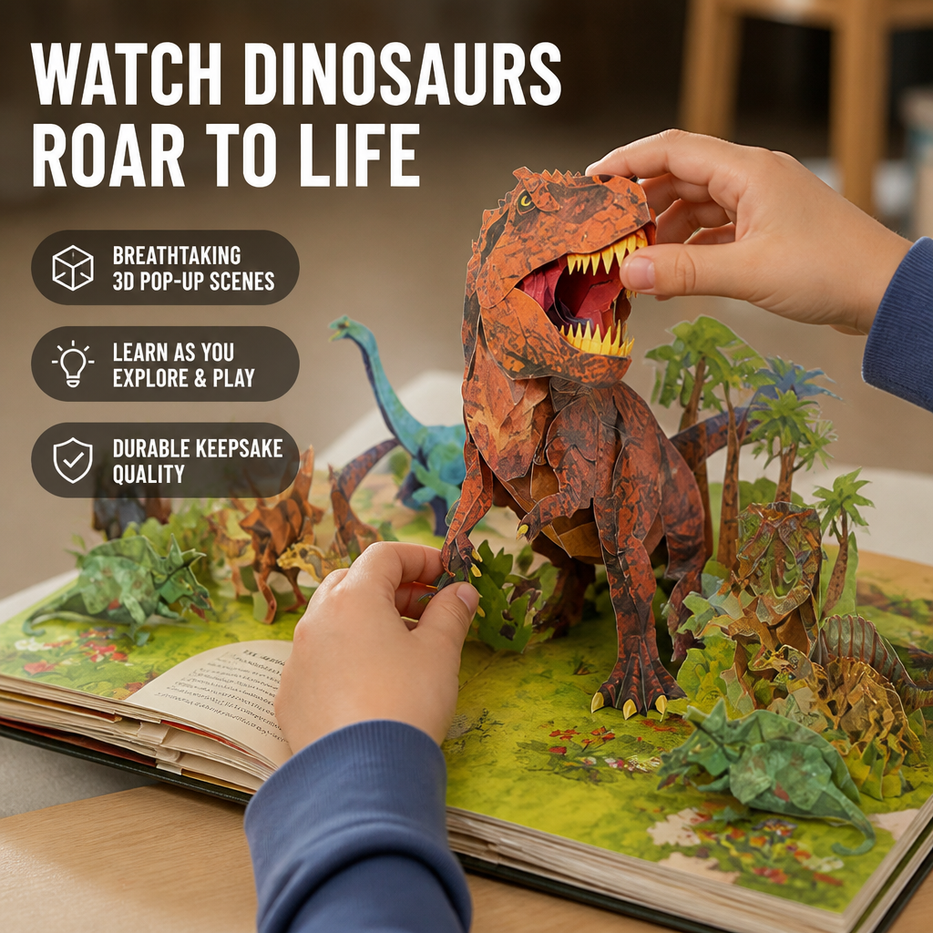 3D Dinosaur Pop-Up Book for Kids with Giant Paper Scenes and Fun Facts 4