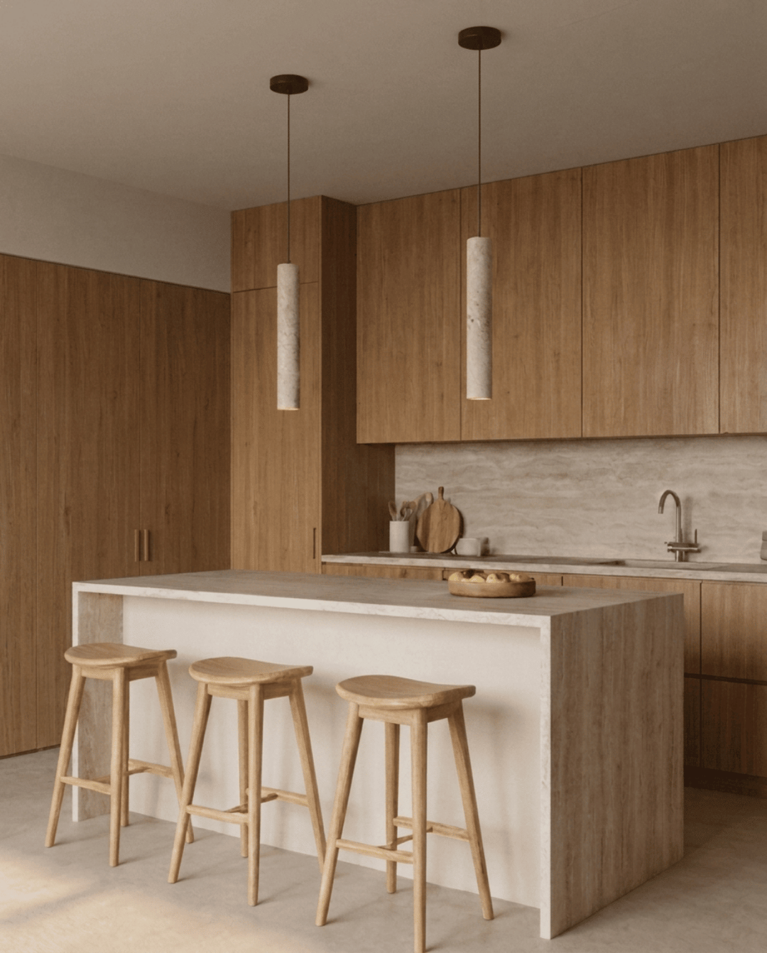 Yellow Travertine Pendant Lamp, Wabi-Sabi Cylinder Design 3
