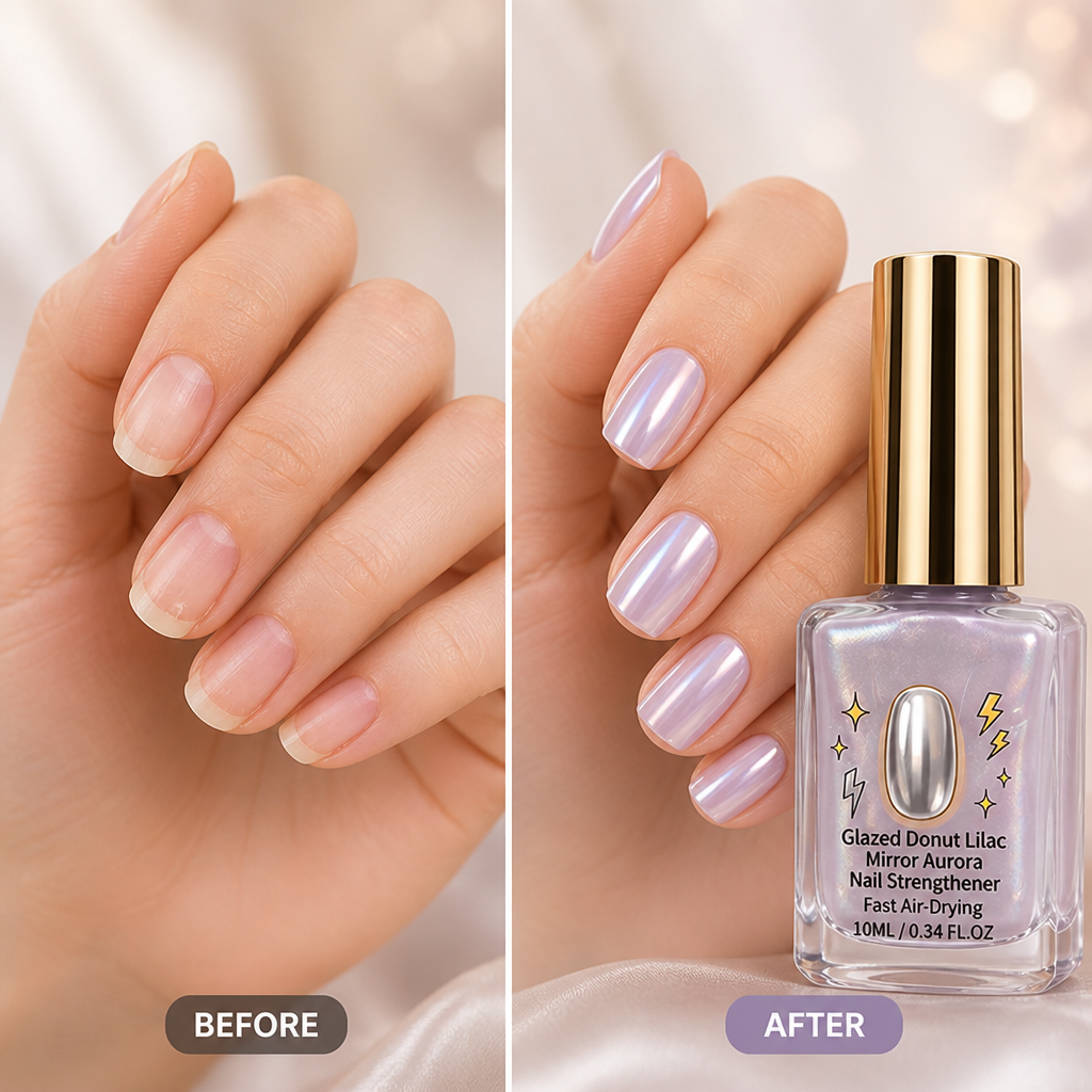 Nail Strengthening Polish with Mirror Lilac Shimmer Finish, Fast Air-Dry, 10ml 4