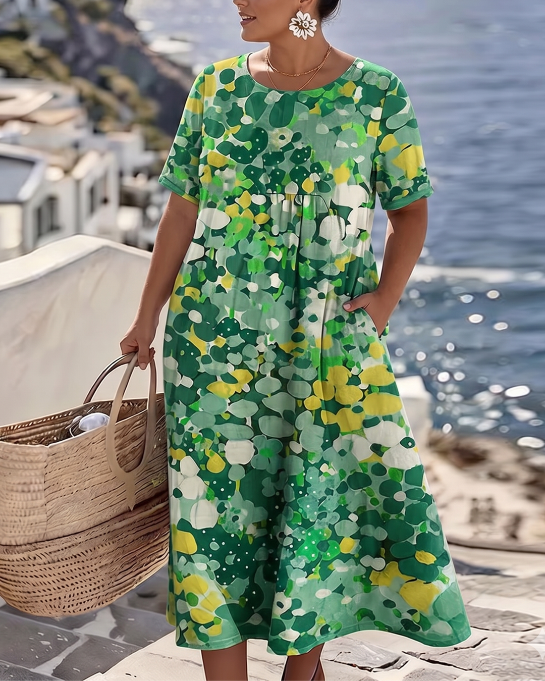 Santorini Midi Dress in Breathable Cotton Blend, Loose Flowing Fit 6