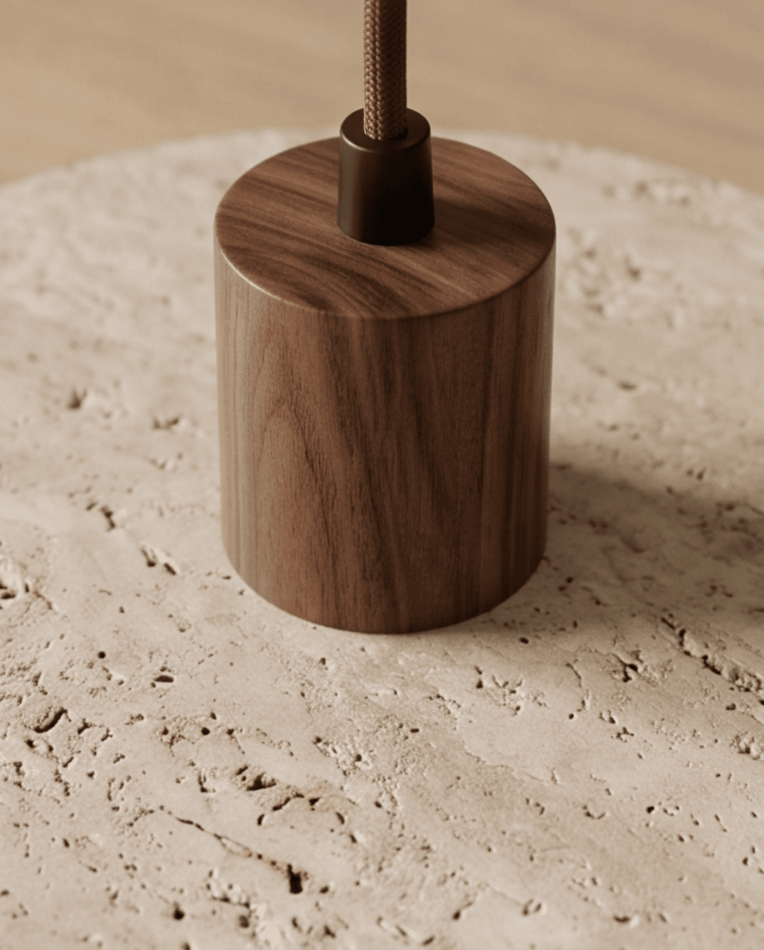 Yellow Travertine Pendant Light with Solid Wood Accent 3