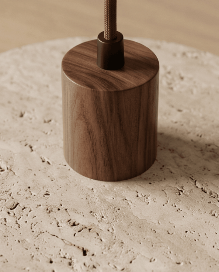 Yellow Travertine Pendant Light with Solid Wood Accent 3