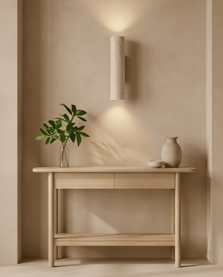 Natural Travertine Stone and Solid Wood Wall Sconce 3