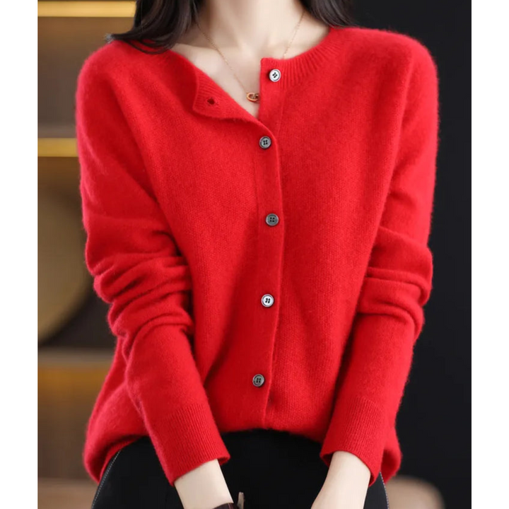 Merino Wool & Cashmere Cardigan for Women - Elegant O-Neck Winter Knit 14