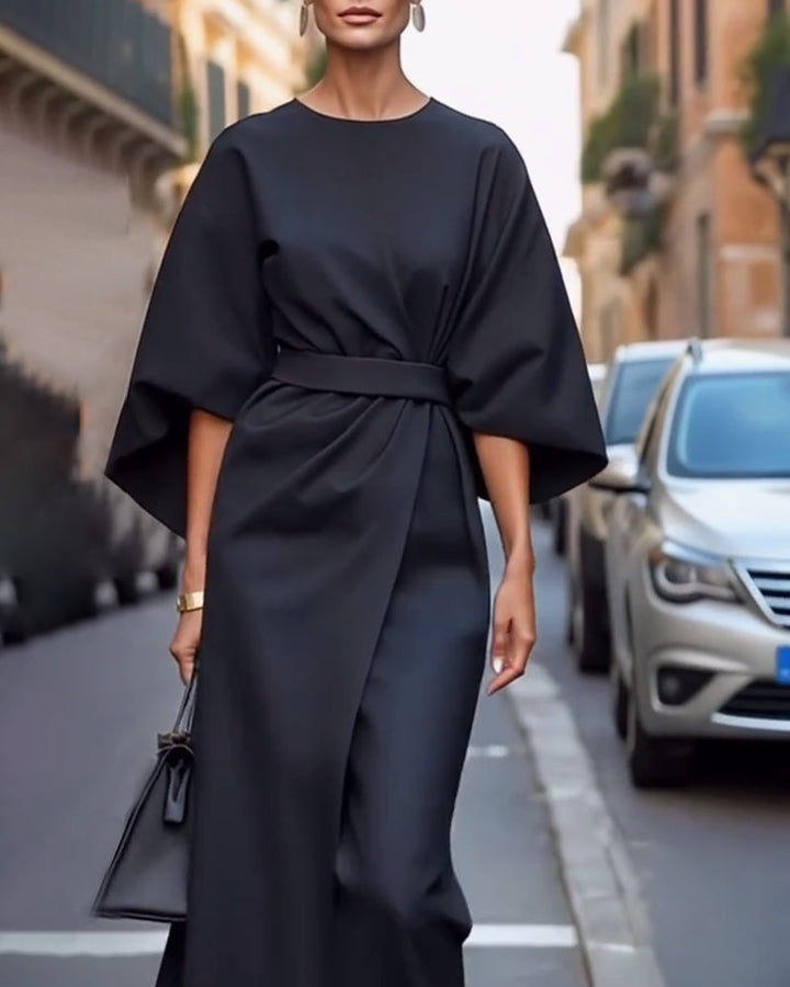 Elegant Belted Dress with Lantern Sleeves for Women 6