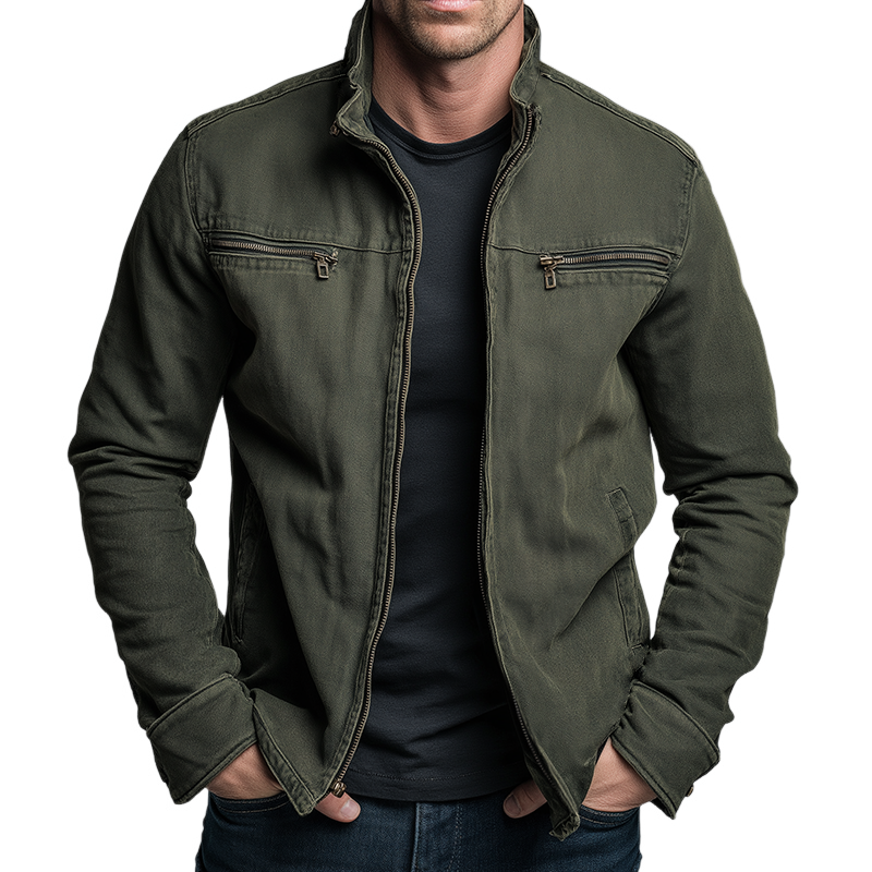 Vintage Washed Zip Jacket with Relaxed Fit 1