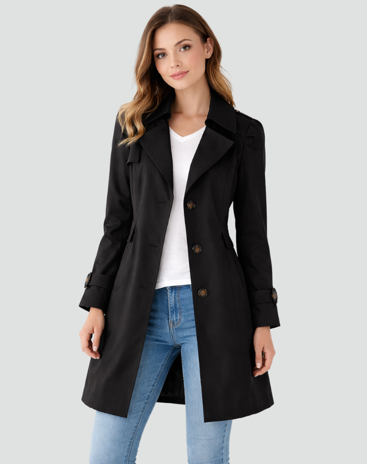 Women's Tailored Trench Coat with Classic Lapel, Mid-Length 1