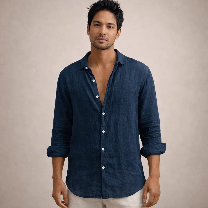 Men's Regular Fit Linen Button-Down Casual Shirt 12