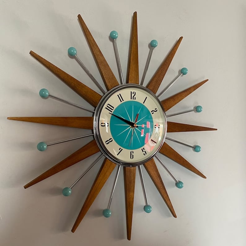 Mid-Century Handmade Wall Clock | Retro Wall Decor, Silent & Battery 2