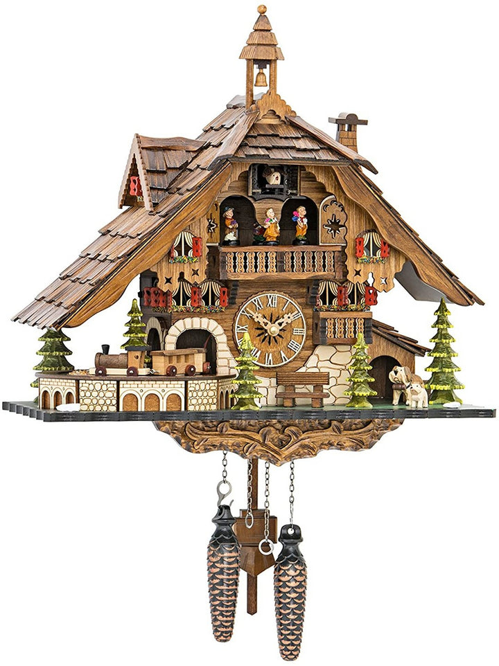 Traditional Wooden Cuckoo Clock in Chalet Design with Music, Pendulum and Night Shutoff 1