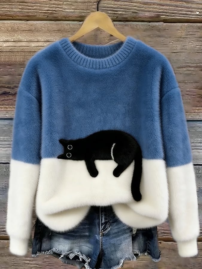 Cat Print Oversized Sweater 9