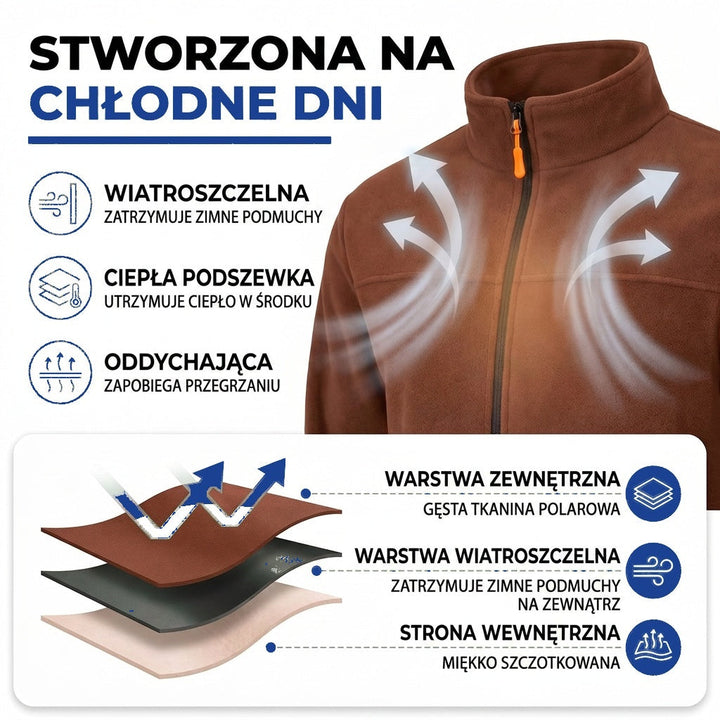 Men's Full-Zip Fleece Jacket with Stand Collar - Windproof, Stretch Fit 3