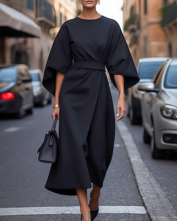 Elegant Belted Dress with Lantern Sleeves for Women 1