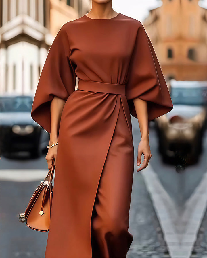 Elegant Belted Dress with Lantern Sleeves for Women 3