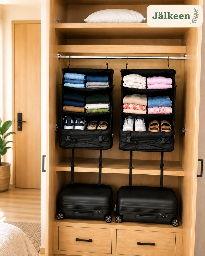 Foldable Hanging Travel Shelf Organizer with 3 Shelves and Zip Pocket 9