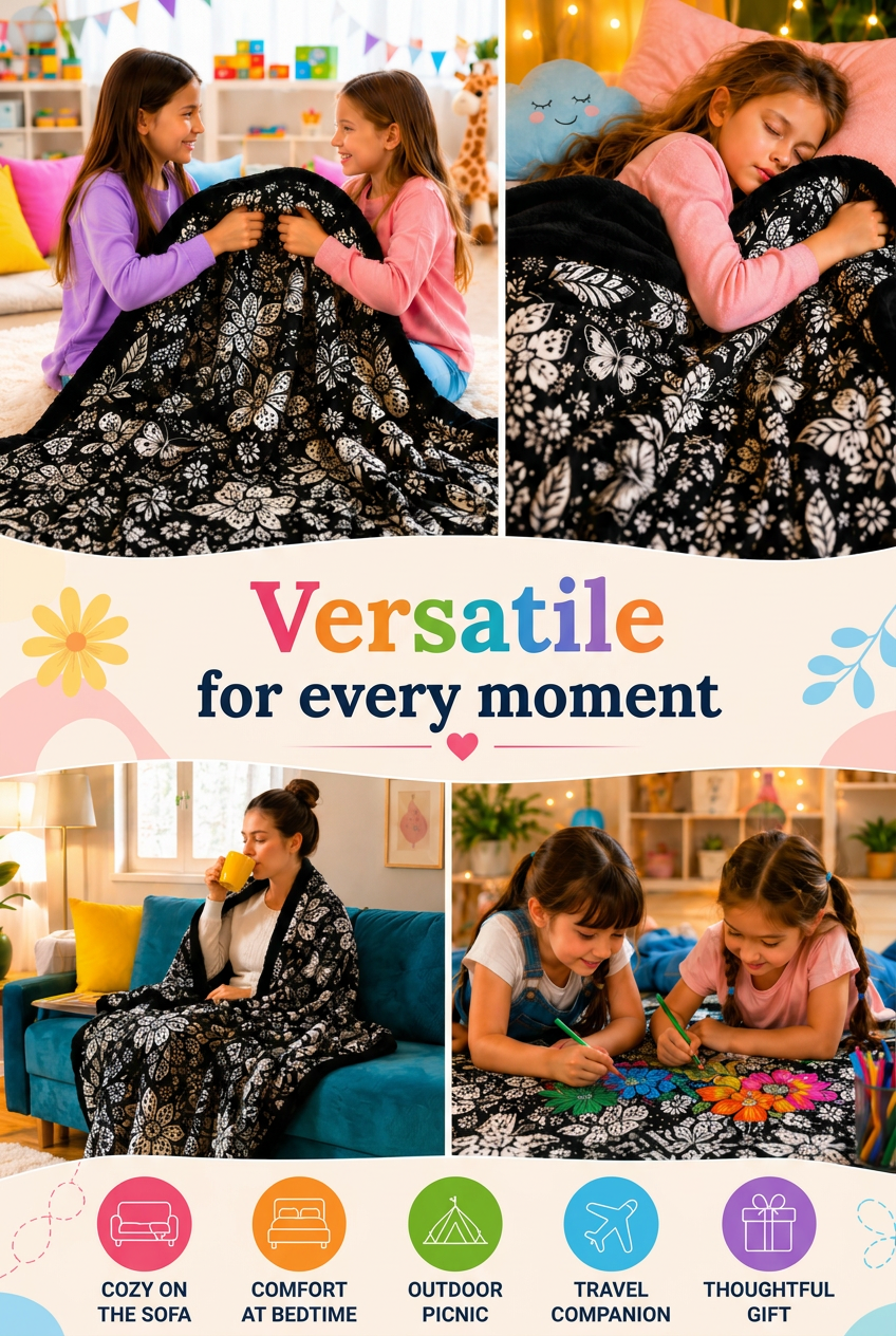 Color-In Cozy Blanket with Fabric Markers, Soft Velvety Throw 5