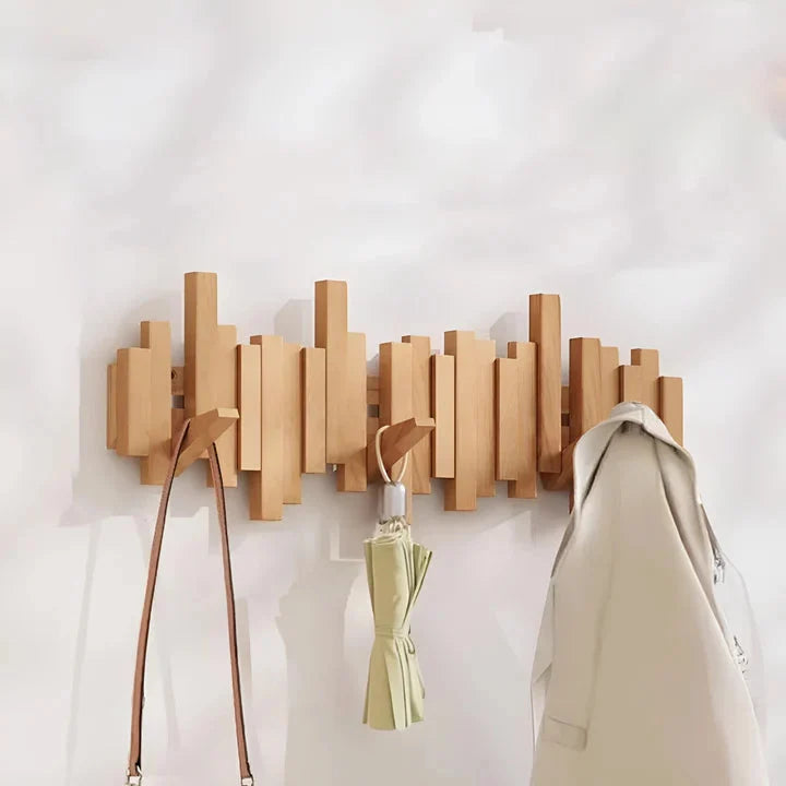 Solid Wood Wall Coat Rack with Fold-Down Hooks, Piano Design, 3 to 8 Hooks 5
