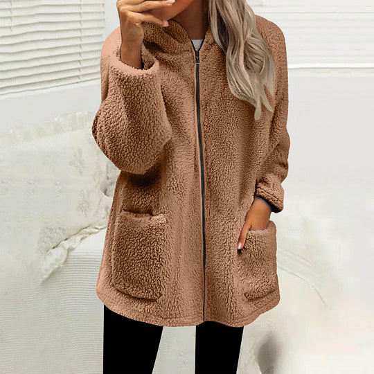 Women's High Collar Fleece Jacket with Front Zip and Pockets 2