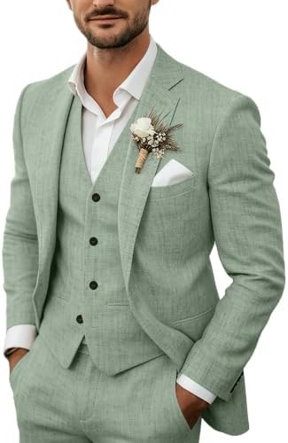Men's Lightweight Linen 3-Piece Suit - Tailored Summer Set for Weddings 4