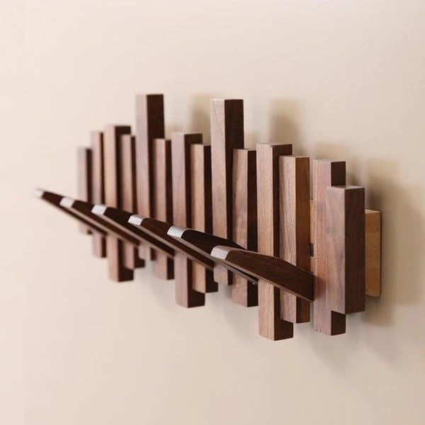 Solid Wood Wall Coat Rack with Fold-Down Hooks, Piano Design, 3 to 8 Hooks 4