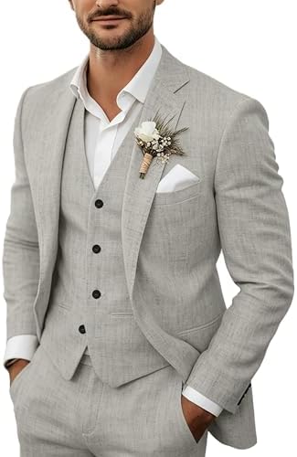 Men's Lightweight Linen 3-Piece Suit - Tailored Summer Set for Weddings 5