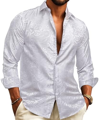 Men's Paisley Jacquard Shirt – Long-Sleeve Style for Weddings & Evening Wear 10