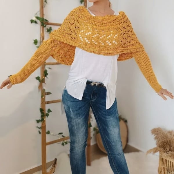 Double Sleeve Wrap Scarf - Cozy Knit Shawl with Built-In Sleeves 22