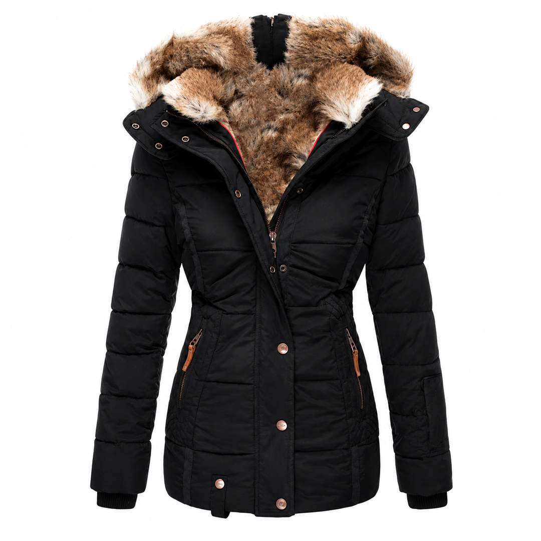 Women's Waterproof Winter Coat, Fitted Quilted Parka with Detachable Faux Fur Hood 5
