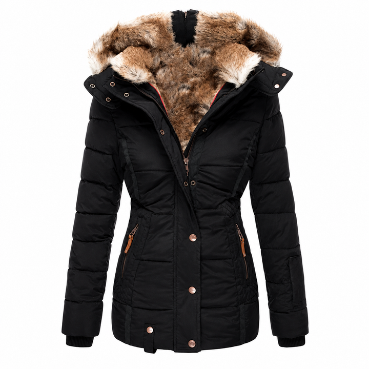 Women's Waterproof Winter Coat, Fitted Quilted Parka with Detachable Faux Fur Hood 5